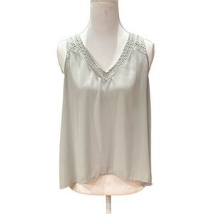 LOFT Light Gray V-Neck Tank with Crochet Detail